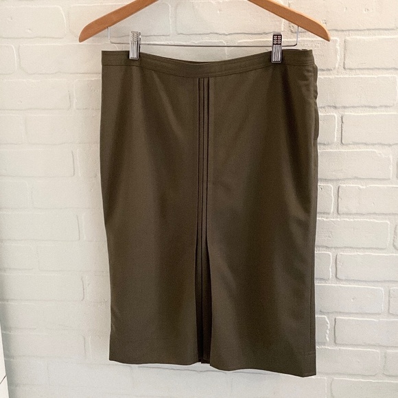 Club Monaco Skirt Column Pleated Tan Beige Olive Green Wool blend Lined Sz 4 - Picture 3 of 16